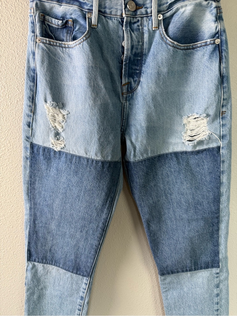 FRAME Le Original Straight Leg Jeans Patch Rework Denim Distressed Women’s 26 - Picture 5 of 11
